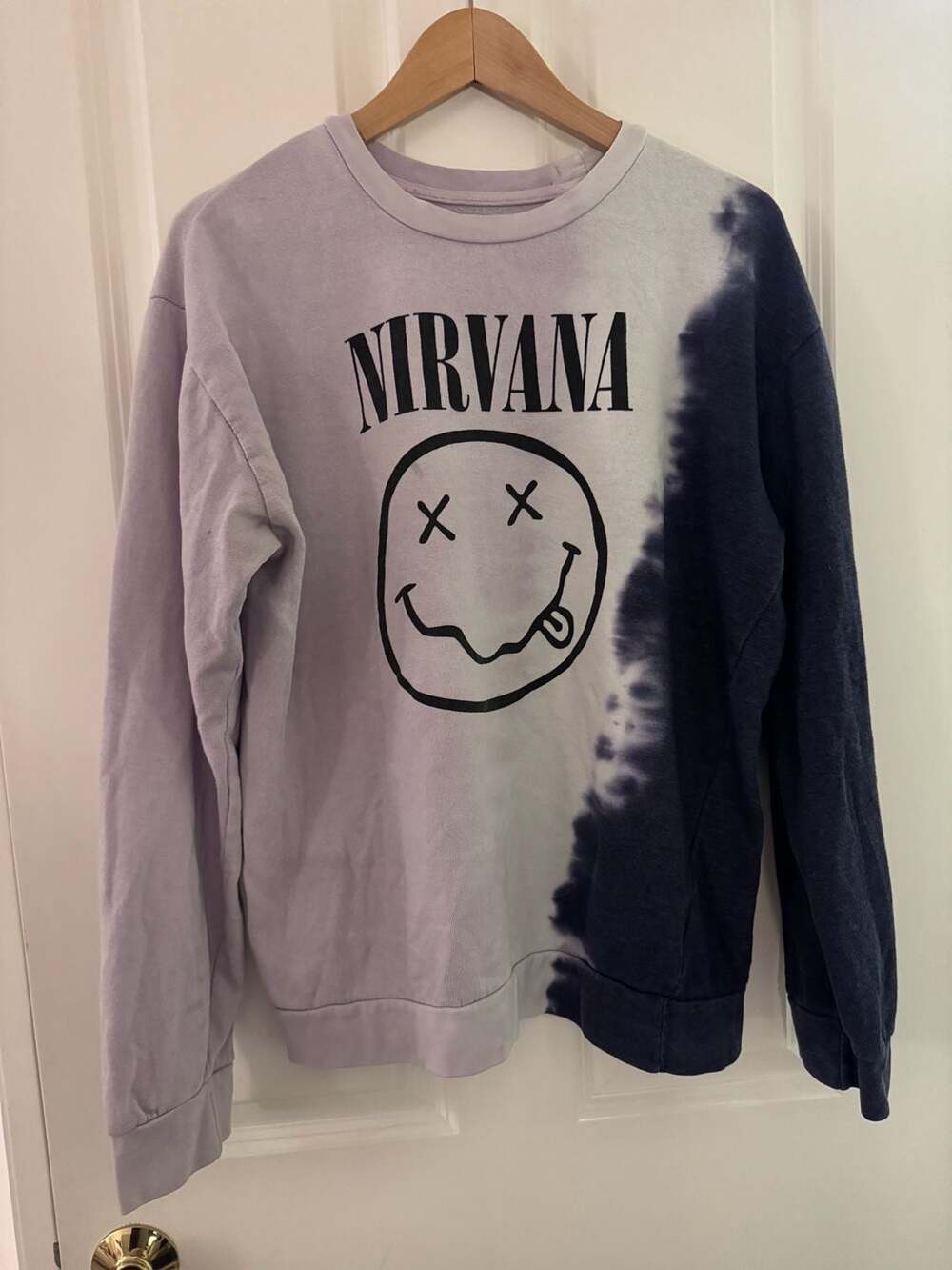 Nirvana Smiley Face Pink White Blue Tie Dye Relaxed Fit Sweatshirt Size: medium